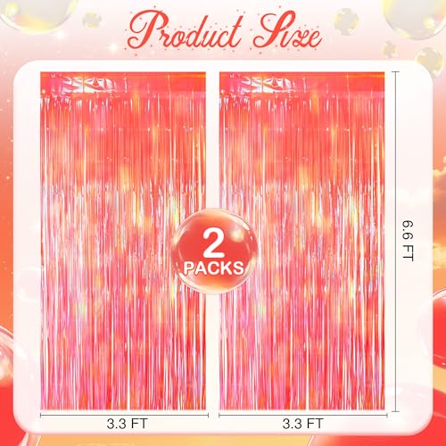 2 Pack Orange Party Streamers Backdrop Curtains, 3.3x8.2ft Holographic Tinsel Foil Curtain Photo Booth Props for Birthday, Wedding, Holiday Celebration, Bachelorette, Theme Decorations - color: Orange, size: 2 Pack