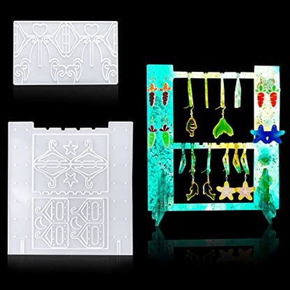Silicone Jewelry Organizer Resin Molds Earring Holder Mold Jewelry Display Stand Silicone Molds Mini Hanger Rack for Epoxy Resin Casting Necklaces Bracelets Rings Storage DIY