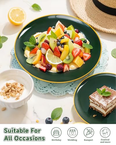 PULOTE 200PCS Green Plastic Plates - Heavy Duty Green Disposable Include 100 Each (10 inch Dinner & 7 inch Dessert) Plates for Christmas Party - color: Green, size: 200 PCS