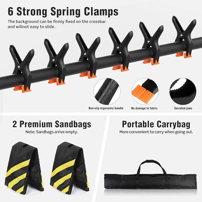 Backdrop Stand for Parties 10 x 8.5 FT, Heavy Duty Photography Backdrop Stand for Events, Video Shooting, Portable Photo Background Stand with Carry Bag, Sandbags, Spring Clamps - size: 10x8.5 FT