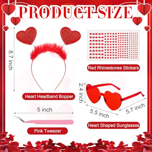Janinka Valentines Day Heart Headband Sunglasses Set Valentines Photo Prop Galentines Party Favor Accessories for Women - style: Feather Heart