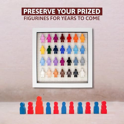 Figurine Display Case 10x10 White Shadow Box for Miniature Figures 10x10 White Wood Shadow Box with White Base to Display Up to 28 Block Figures - color: White With White Blacking, size: 10x10