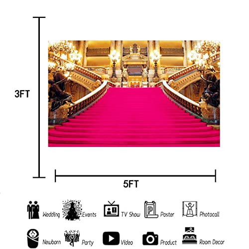 Pink Carpet Backdrop, Golden Palace Gorgeous European Hall Photo Backdrop, Vinyl 5x3ft Prom Picture Photo Studio Props BJXTGU81 - color: Pink, size: 5x3ft