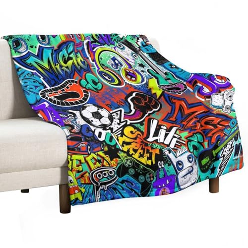 Graffiti Brick Wall Throw Blanket Urban Street Art Stones Spray Paint Tagger Underground Themed Blanket for Sofa Bed Couch Chair Or Dorm 30"x40" - color: Style-5, size: 30"x40"