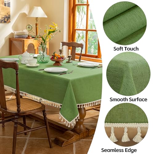AmHoo Linen Blend Tablecloth Table Cloth 280 GSM Stitching Tassel Rectangle Decorative Natural Table Cover for Kitchen Dinning Wedding Buffet 55×86 inch Tendril Green - color: Tendril Green, size: 55×86 inch