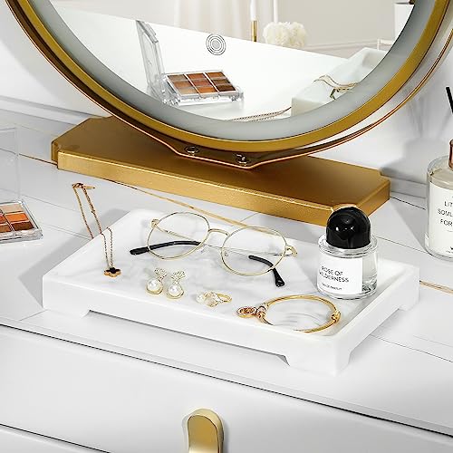 Luxspire Resin Vanity Tray, Bathroom Toilet Tank Storage Tray, 10.03 x 5.9 in Kitchen Sink Trays Decorative Serving Tray, Vanity Countertop Organizer for Makeup Towel Perfume Holder, M, White Marble - color: B - White Marble, style: Medium