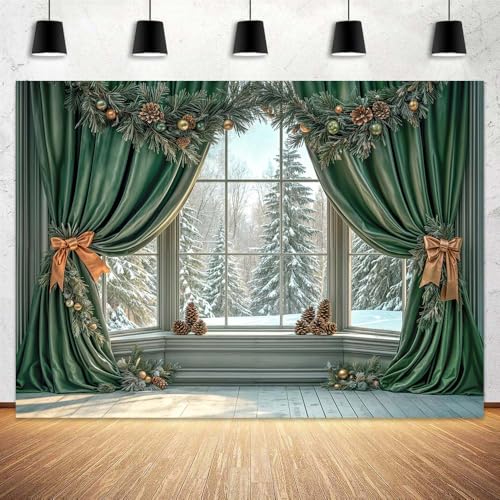 5x3ft Merry Christmas Backdrop Winter Farmhouse Village Pine Tree Family Kids Portrait Picture Party Decorations Photo Backdrops Green Curtain Photography Background Snow Wall Decor Banner - color: Multi7, size: 5X3ft