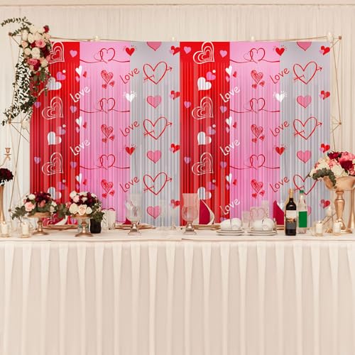 2PCS Valentines Foil Fringe Curtains Backdrop Valentines Party Decor Pink Red Silver Streamers Heart Shape Tinsel Foil Fringe Curtain for Valentine's Day Galentines Day Photo Props Wedding, 3.3x6.6ft - style: Heart