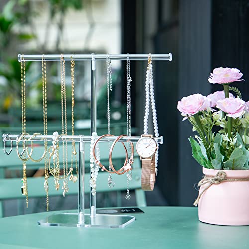 lengnoyp Premium Jewelry Stand , Solid Clear 2-Tier Acrylic Jewelry Organizer Stand & Bracelet holder Stand for Necklace Display, Ring & Watch Display - size: 2-Tier