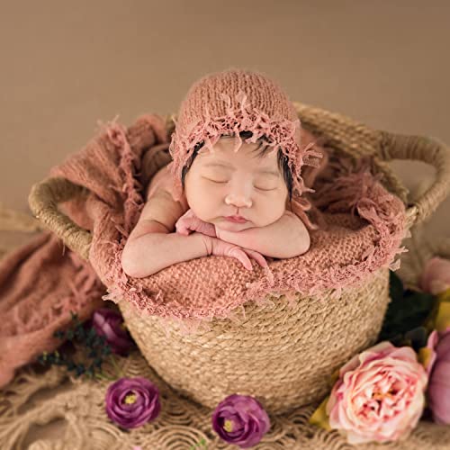 Baby Photography Props Luxurious Lace Hat with Blanket Newborn Photo Shoot Outfits Infant Princess Photos Hats Wrap Set (Orange) - color: Orange