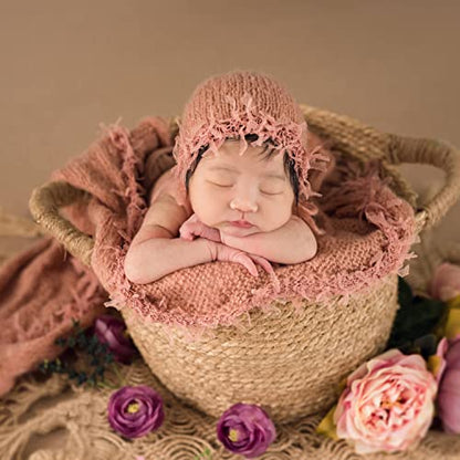 Baby Photography Props Luxurious Lace Hat with Blanket Newborn Photo Shoot Outfits Infant Princess Photos Hats Wrap Set (Orange) - color: Orange