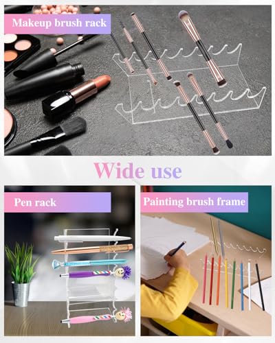 2 Pcs Acrylic Makeup Brush Holder, 16 Tier Unique Clear Paint Brush Drying Rack Hair Brush Holder for Women, Acrylic Pen Holder Display Stand for Home School Office or Store Use