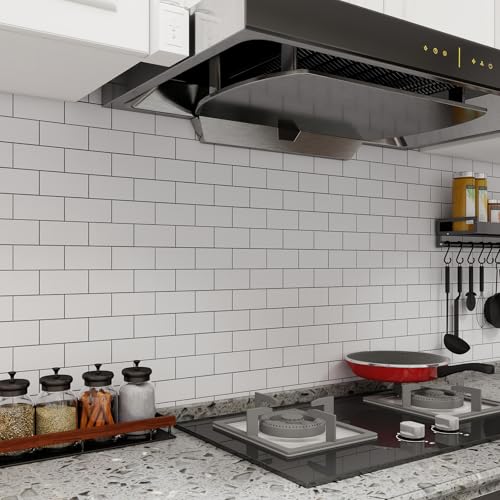 Peel and Stick Backsplash Tile, 20 Sheets White Subway Tile Backsplash for Kitchen and Bathroom, Waterproof Self Adhesive Wall Tile, Heat Resistant, Easy DIY Install, Covers 9.2 Sq.Ft - color: White-black