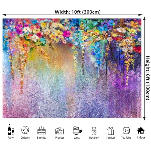 10x6ft Purple Abstract Flower Backdrop Watercolor Painting Photography Background for Wedding Bridal Shower Birthday Party Portrait Shooting Video Studio Props - color: Purple, size: 10x6ft