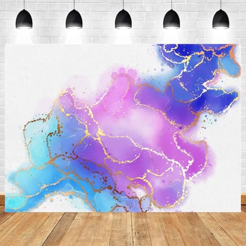 5x3ft Abstract Watercolor Marble Backdrop with Gold Foil Lines Colorful Purple Blue Pink Art Background for Photography Party Wedding Studio Decor - color: Color 20, size: 5x3ft