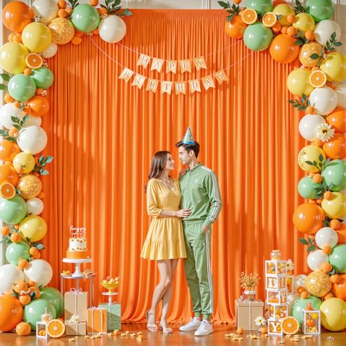 8ftx10ft Wrinkle Free Orange Backdrop Curtain - 10 Feet Photography Backdrop Drapes, Silky Polyester Back Drop Cloth for Wedding Baby Shower Balloon Arch Background - color: Orange, size: 8FTx10FT (W4'xH10', 2 Panels)