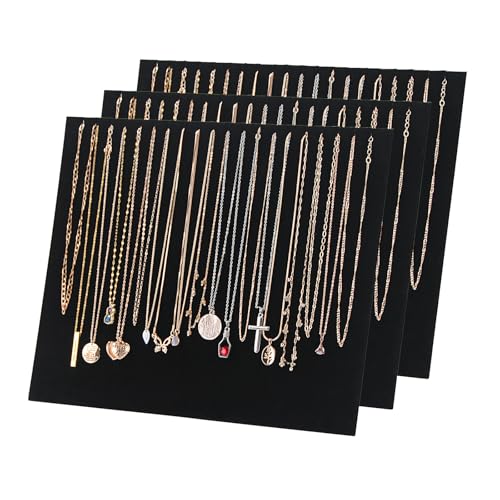20 Slots Big Necklace Display Board for Selling, Velvet Necklace Jewelry Organizer Stand for Shop Store, Necklace Hanger Holder Rack for Show (3pc Black) - color: Black, size: 3PC
