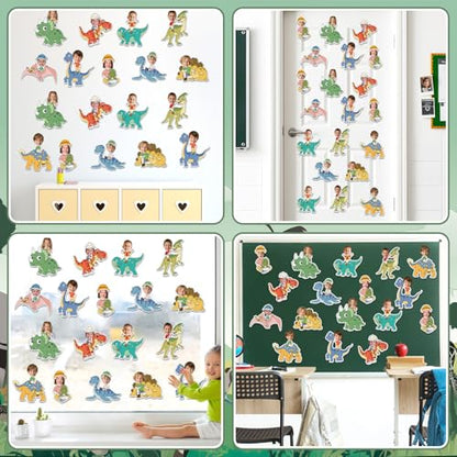 60pcs Dinosaur Theme DIY Cutouts Dinosaur Bulletin Board Decoration Set Cute Dino Jungle Paper Cut-Outs Classroom Decor for Boy Girl Classroom DIY Photo Craft Kindergarten School Wall Door Supplies - style: Dinosaur