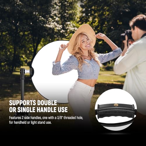 NEEWER 51"/130cm Light Reflector with Handle Grip & 3/8" Thread, 5 in 1 Foldable Disc Light Diffuser Translucent/Silver/Gold/White/Black for Photography Lighting, Outdoor Lighting, RF-130II - style: 130cm