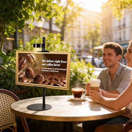Adjustable Desktop Photo Frame Stand with Magnetic Wall Painting Light, Holds Picture Frames up to 18 Inch,with Rechargeable Battery,Metal Vertical Stand with 3 Color Temperature & 13RGB Poster Lights, for Displaying Picture Frames, Artworks (1 Pack, Blac