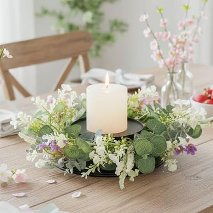 MOYEE Candle Holder Centerpieces for Tables,Candle Ring,Wreaths, Black Metal Candle Stick Paired Artificial Flowers 14 in Versatile Dining Table Centrepiece - color: Golden Thread Orchid Leaf Wreath