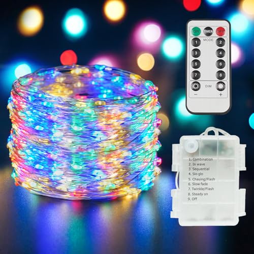 suddus 33ft 100 LED Outdoor String Lights, Multi Color Fairy Lights Battery Operated with Remote, Led Twinkle Lights for Bedroom, Backyard, Wedding, Tree, Mason Jar, Wall, Centerpiece, Christmas - color: Multicolor, size: 100LED