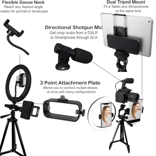 Vlogging Kit with Ring Light Tripod – Content Creator Kit for iPhone, Android & Tablets, Microphone, Remote, YouTube & TikTok Starter Kit for Influencers - size: 3) Pro Kit
