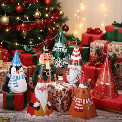 24 Pcs Christmas Party Hats Paper Xmas Tree Reindeer Santa Snowman Elf Cone Hat Christmas Photo Props Party Favors - style: Cute Style