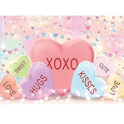 7x5ft Valentine's Day Backdrop Sweethearts Candy Conversation Hearts Photography Background for Baby Shower Kids Family Valentine's Day Party Photo Studio Props
