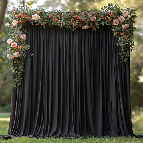 20x10ft Wrinkle Free Black Backdrop Curtain for Parties Soft Fabric Drapes Wedding Black Curtain Backdrop for Birthday Party Decorations Background for Photography 5x10ft, 4 Panels - color: Black, size: W5' X H10'(4 Panels)