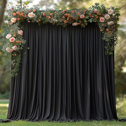 ESGOTBME 10x7ft Wrinkle Free Black Backdrop Curtain for Parties Soft Fabric Drapes Wedding Black Curtain Backdrop for Birthday Party Decorations Background for Photography 5x7ft, 2 Panels