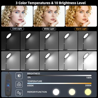 10.5" Desk Ring Light with Stand 10-Level Dimmable LED Key Light with Phone Holder, Stable Zoom Lighting for Computer Video Calls Conference Recording Streaming Home Office Podcast Photography