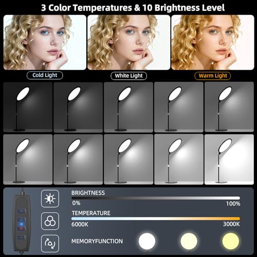10.5" Desk Ring Light with Stand 10-Level Dimmable LED Key Light with Phone Holder, Stable Zoom Lighting for Computer Video Calls Conference Recording Streaming Home Office Podcast Photography