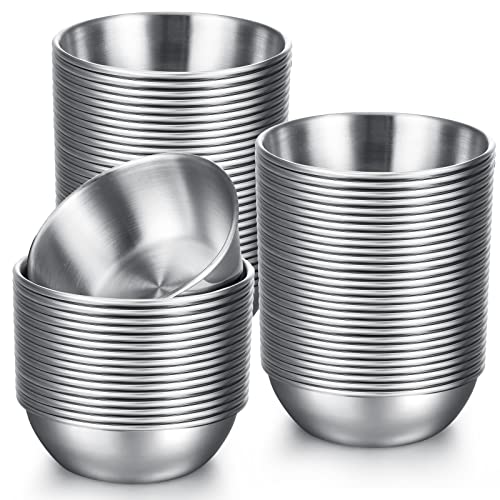 Tanlade 50 Pcs Metal Sauce Bowls 3.2 Inch Round Stainless Steel Seasoning Dishes Cups Mini Saucers Plates Small Sushi Dipping Bowls for Prep Ramekins Kitchen Party Supplies(Silver) - color: Silver