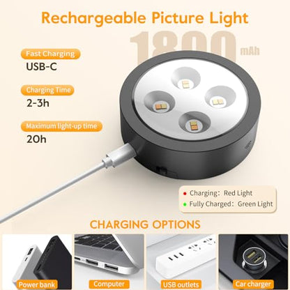 Brightown 2-Pack Picture Lights for Wall, Magnetic Art Display Picture Lights with Remote, 3 Lighting Modes Battery Operated Picture Light, Dimmable & Timer Art Wall Lights for Pictures, Black - size: 2PACK