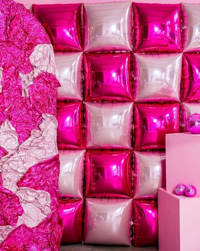 Hot Pink Square Foil Balloon Wall,25Pcs Double Sided Balloons Backdrop Foil Balloon Tunnel Arch Garland Kit for Valentine's Day Birthday Bridal Anniversary Baby Shower Party Decorations - style: Hot Pink