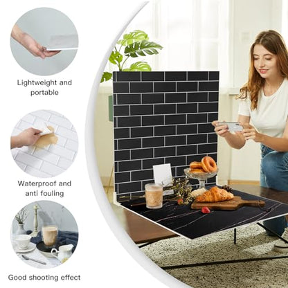 2-Sided 2 PCS Photo Backdrop Boards, Subway Tile Flat Lay Food Photography Background Board, Durable Waterproof Product Food Photography, 24x24 Inch, BEIYANG - color: Double-Sided Marble Cement 24x24