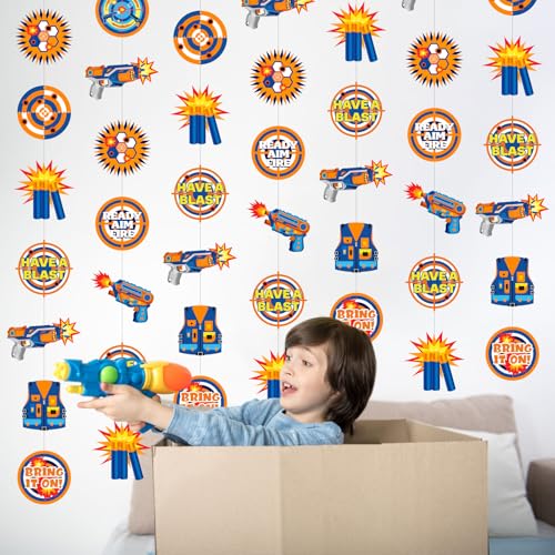 Xinnun Dart Battle Party Decorations Wars Garlands Banners Bullet Target Gun Theme Banner Cutouts Ribbon Streamers for Dart Battle Birthday Party Supplies Favors - style: Dart