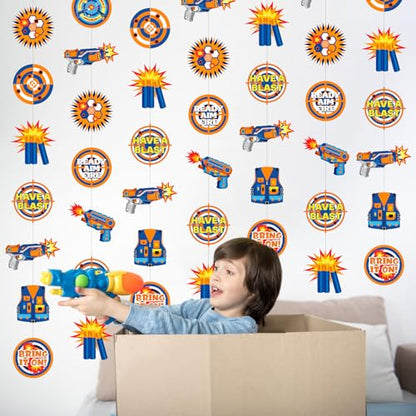 Xinnun Dart Battle Party Decorations Wars Garlands Banners Bullet Target Gun Theme Banner Cutouts Ribbon Streamers for Dart Battle Birthday Party Supplies Favors - style: Dart
