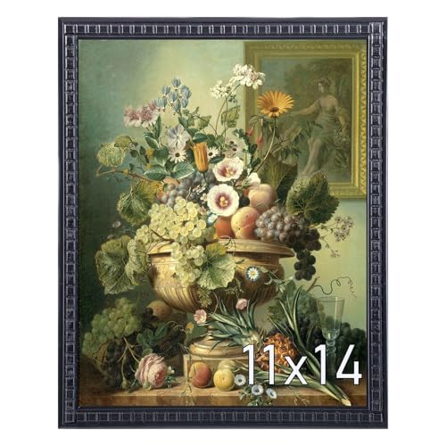 Muzilife 11x14 Wood Picture Frame with HD Glass Cover, Vintage Block-Shape Photo Frame Display Pictures 8x10 with Mat or 11x14 Without Mat, Vertical & Horizontal on Wall, Black,1pcs - color: Black Block-Shape