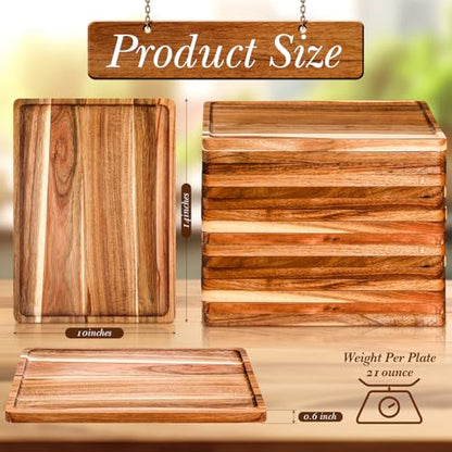 Roshtia 12 Pcs Acacia Wood Serving Tray Rectangular Wooden Serving Platter Christmas Dinner Plates Wood Cheese Charcuterie Board for Food Vegetable, Charcuterie, Appetizer (10'' X 14'' X 0.6'') - size: 10'' X 14'' X 0.6''