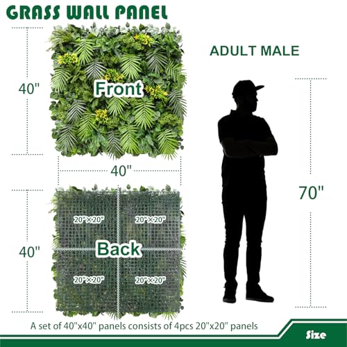 Artificial Grass Wall Panels 40"x40"-6Packs Greenery Backdrop Faux Boxwood Panel Fake Hedge for Garden Wedding Décor Outdoor Green Privacy Fence, 08Mixed - color: #08Mixed4040, size: 40"x40"