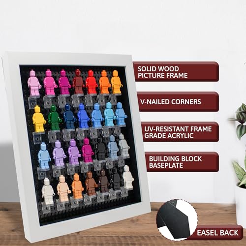 Figurine Display Case 10x10 White Shadow Box for Miniature Figures 10x10 White Wood Shadow Box with Black Base to Display Up to 28 Block Figures - color: White With Black Backing, size: 10x10