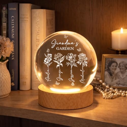 Noni Personalized Grandma's Garden Crystal Ball LED Night Light, Custom Birth Month Flowers, Heartfelt Gift for Grandma, Mom, Mother's Day Style 03 - color: Style 03