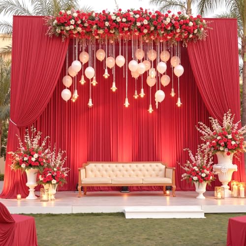 20×12ft Wrinkle Free Red Backdrop Curtain for Wedding Parties,4 Panels 5×12ft Long Soft Silky Polyester Backdrop Drapes Red Photo Back Drop Curtains for Photography Stage Christmas Background Cloth - color: Red, size: 12ft Long_4 Panels