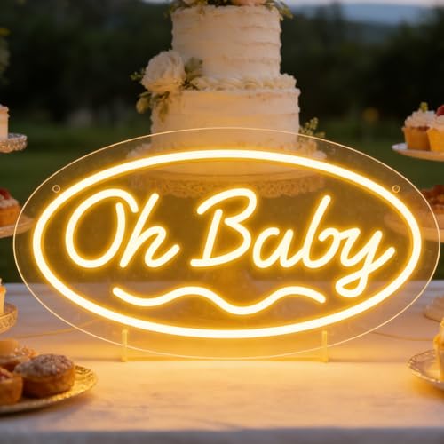 Oh Baby Neon Sign for Wall Decor Light Up Letters Led Sign Birthday Party Signs Led Decorative Night Signs Baby Room Decorations Christmas Party Gifts for Girls Friends Bedroom Home - color: DG11