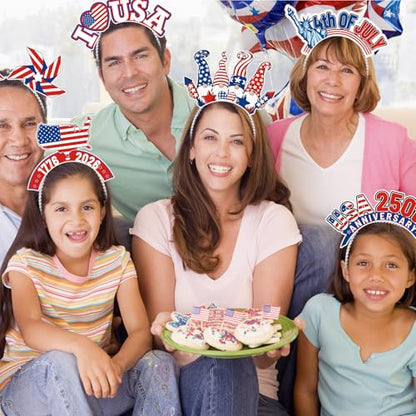 Blosssound 16 Pcs 250th Anniversary USA Headband 250th USA Patriotic Party Favor Gift Paper Head Bopper Independence Day Headwear Dress up 4th of July Party Costume Accessories Photo Prop Decor Supply - style: 4th of July