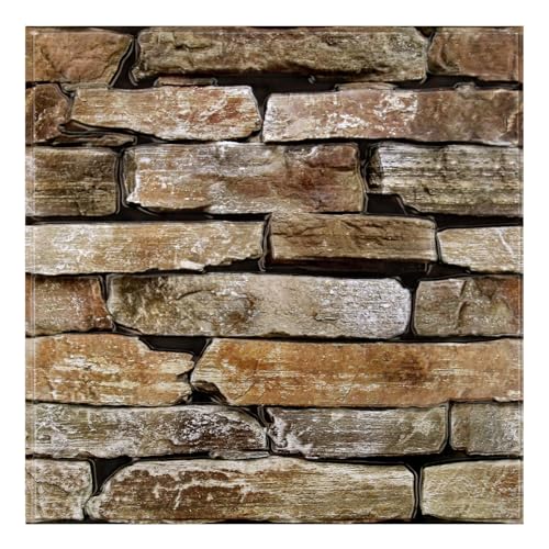 COMSTICKC 3D Faux Stone Wall Panel Peel and Stick Wall Sticker,10 Pcs of 12"X12",Ultra-Light Thin PVC Rock Adhesive Fake Stone Wall Covering Backsplash Interior Decor, Dark Brown - color: Dark Brown Stone