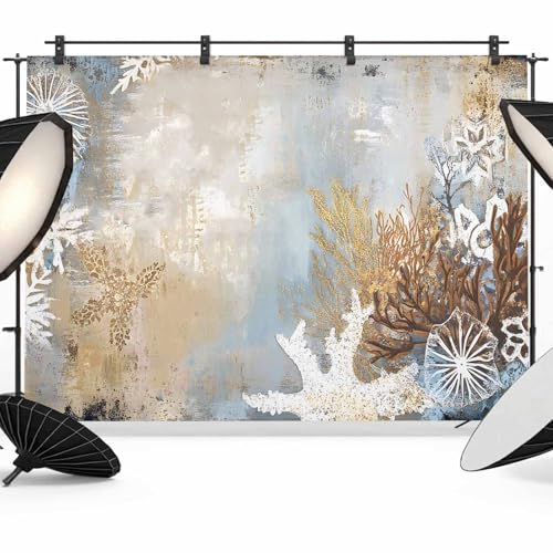 Retro Ocean Coral Backdrop for Photography, Marine Life Starfish Watercolor Photo Backdrop Portrait Background Party Banner Photo Backgrounds for Studio Booth Props, 8x6ft - color: Brown, size: 8x6FT