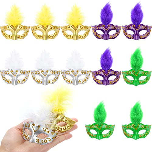 LIYDE 12PCS Mini Masks for Mardi Gras Decoration Masquerade Party Supplies Mini Decorative Masks for Decor - color: Multicolor